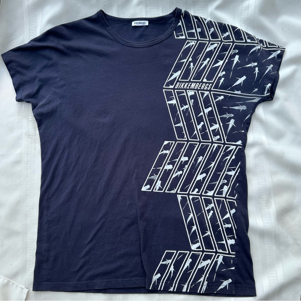 Dirk Bikkembergs t-shirt fish print blue cotton men’s medium